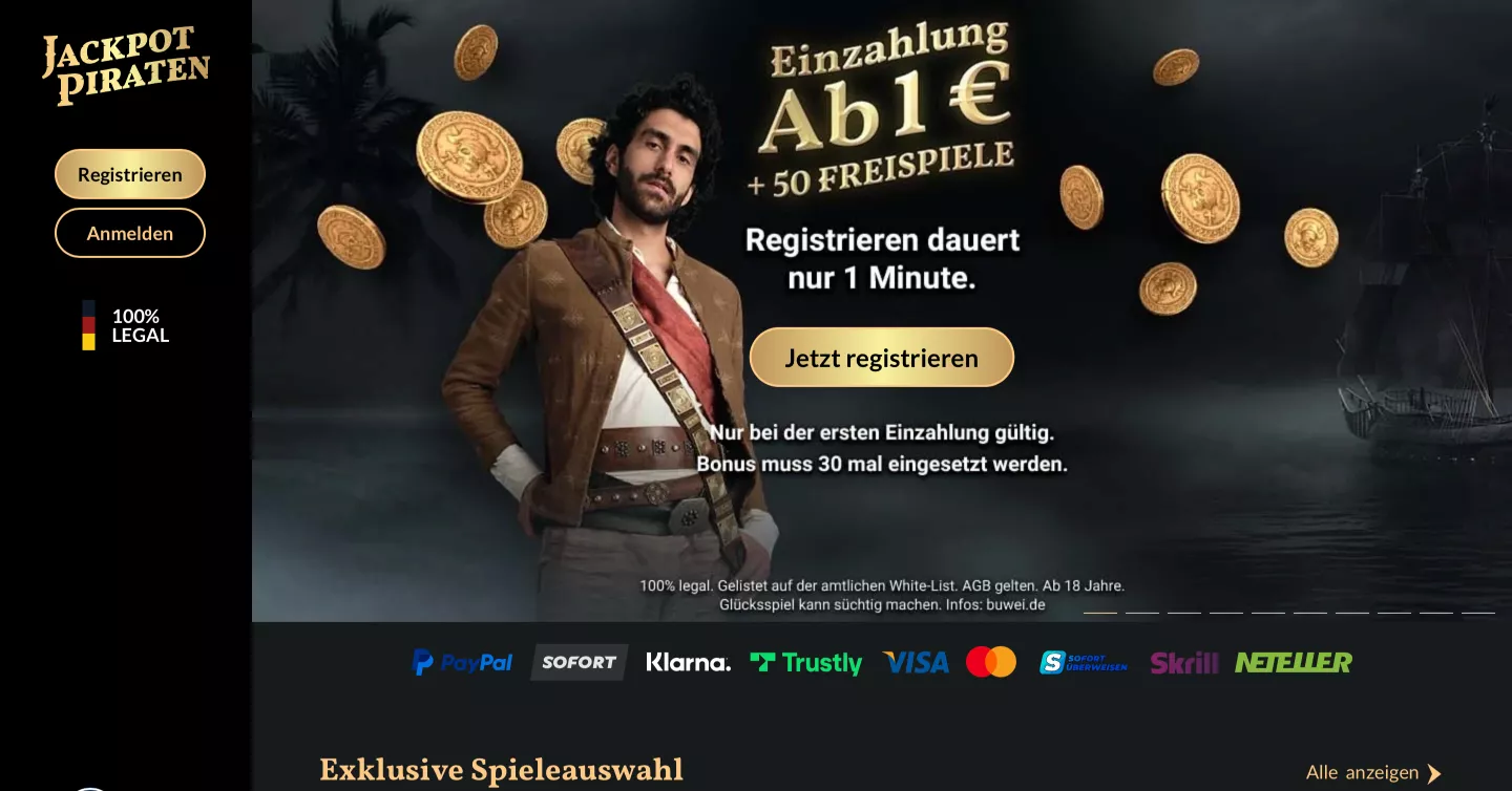 Willkommensbonus auf der Startseite