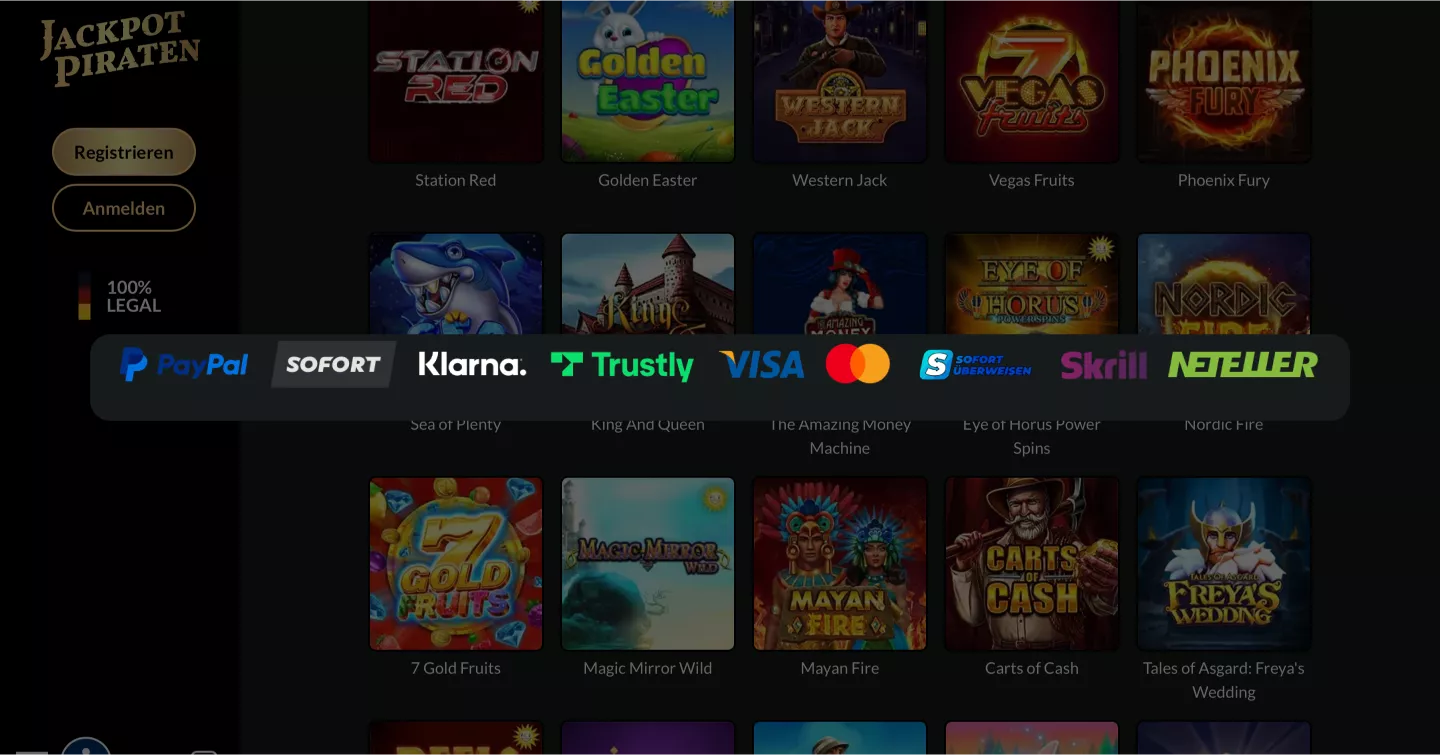 Spiele und Zahlungsarten im Desktop-Layout